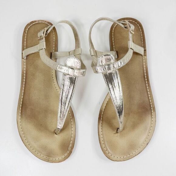 Michael Shannon Metallic Gold T Strap Thong Sandals Womens 11 - Picture 12 of 12